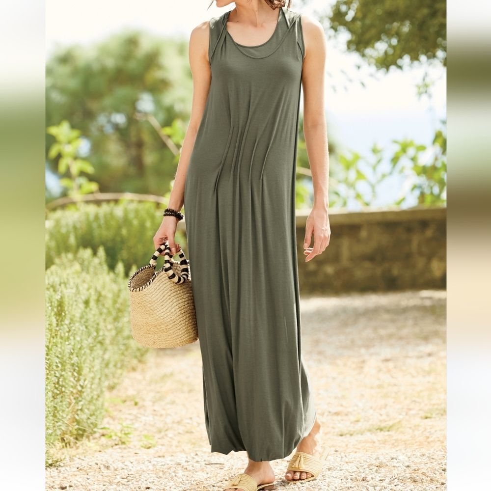 Peruvian Connection "Tangiers" Maxi Dress Pima Cotton Green